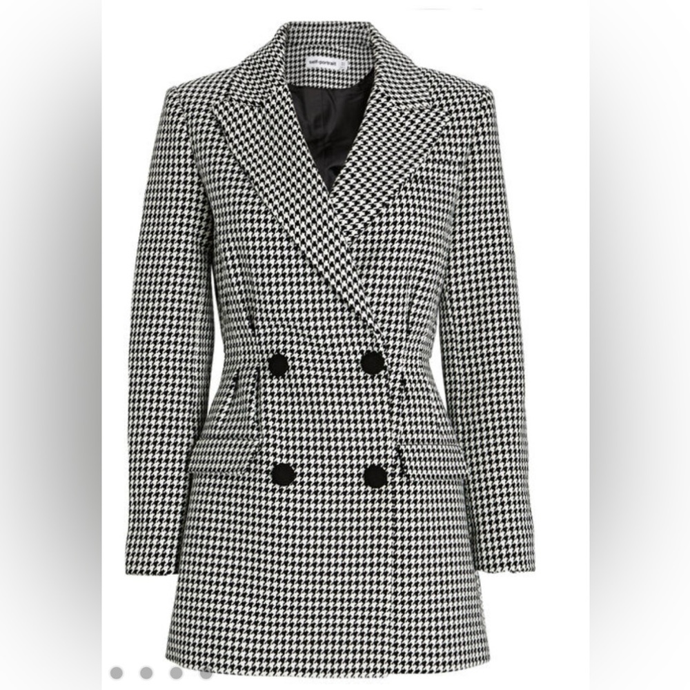 Self-Portrait Double Breasted Houndstooth Mini Dress
